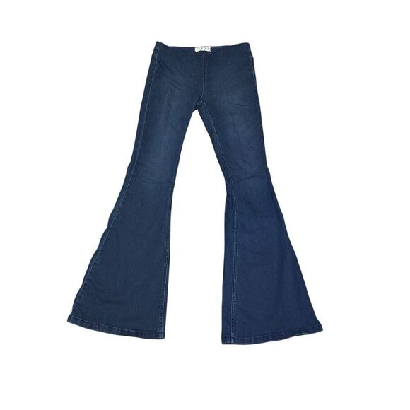 Women’s FREE PEOPLE BOHO Rich blue Penny Pull On Flare Bell Bottoms jeans size 2 - Picture 3 of 10